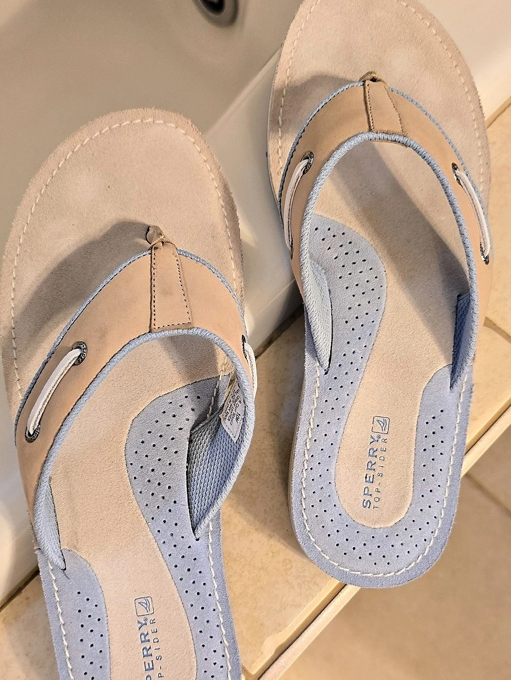 Sperry Sunfish Thong Sandal Tan & Blue Sport Sandals